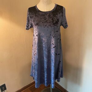 LULAROE CARLY DRESS Crushed Velvet Velour Blue S
